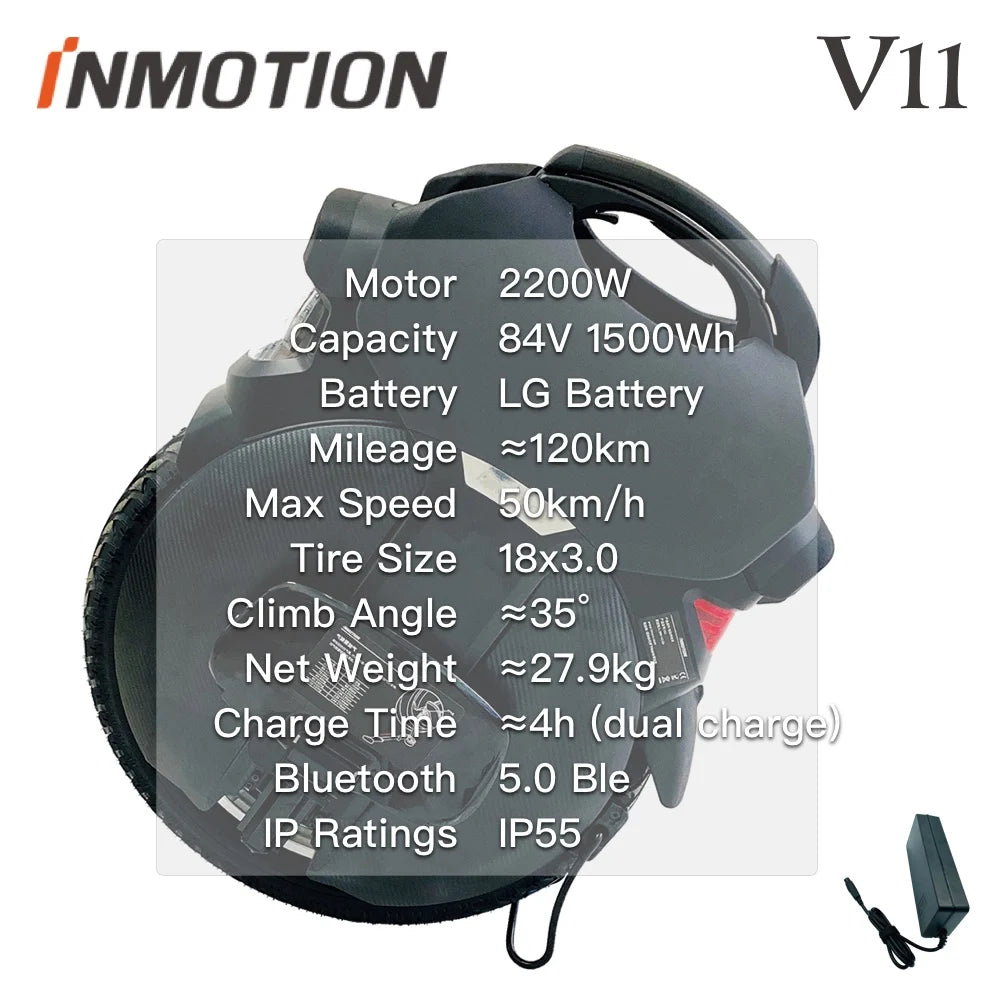 INMOTION V11 Electric Unicycle – 2200W Motor, 1500Wh Battery, Air Suspension