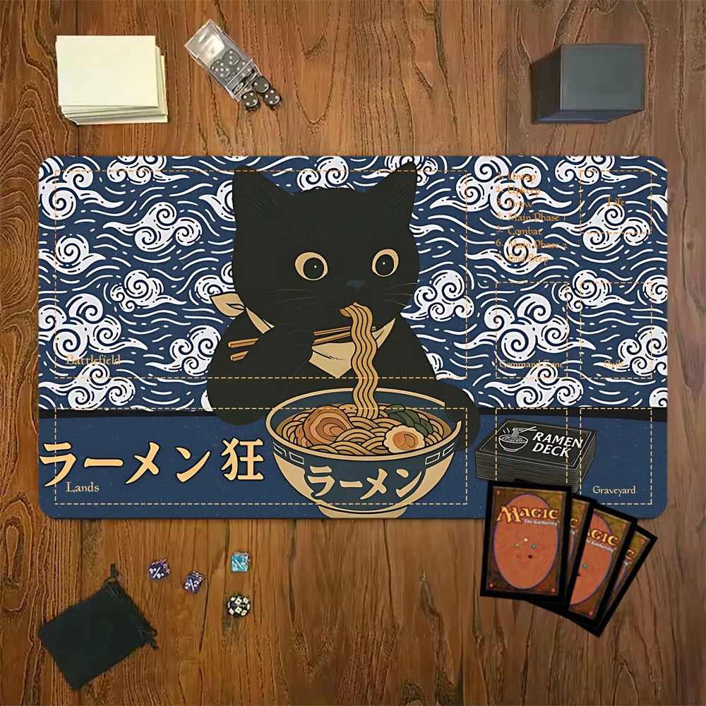 Cat Eat Ramen MTG Game Mat Non-Slip Playmat for TCG RPG Cards