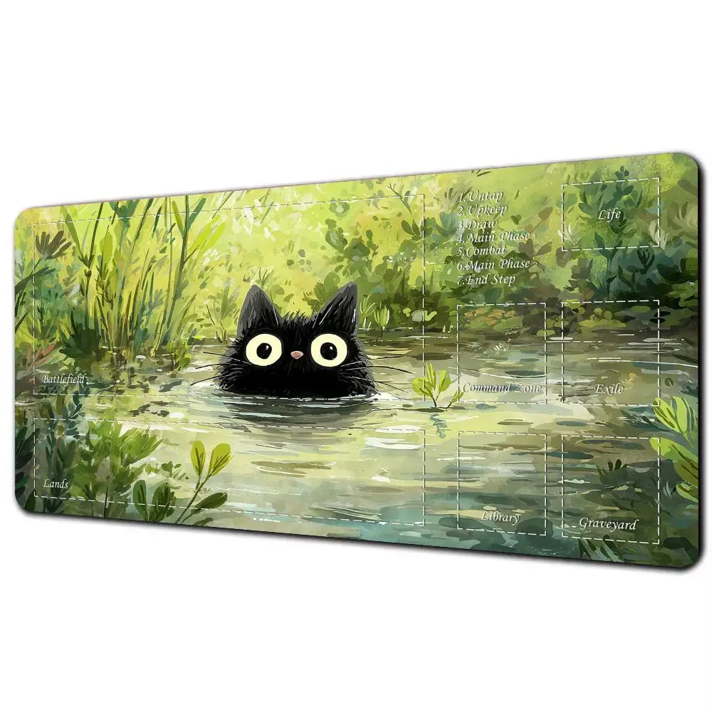 Magic Card Playmat Cute Black Cats Plant Theme MTG Gaming Desk Mat