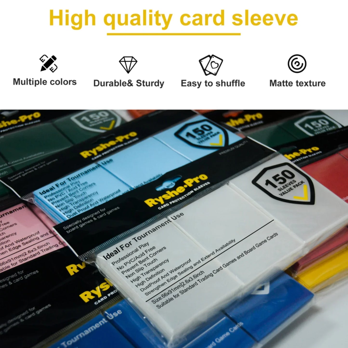 RyshePro Premium Card Sleeves – 66 × 91 mm (Standard / MTG-Pokémon Size) – 150 ct VALUE Pack – Tournament Matte Finish