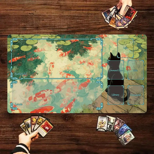Magic Card Playmat Black Cat Koi MTG TCG Gaming Mat Desk Mat