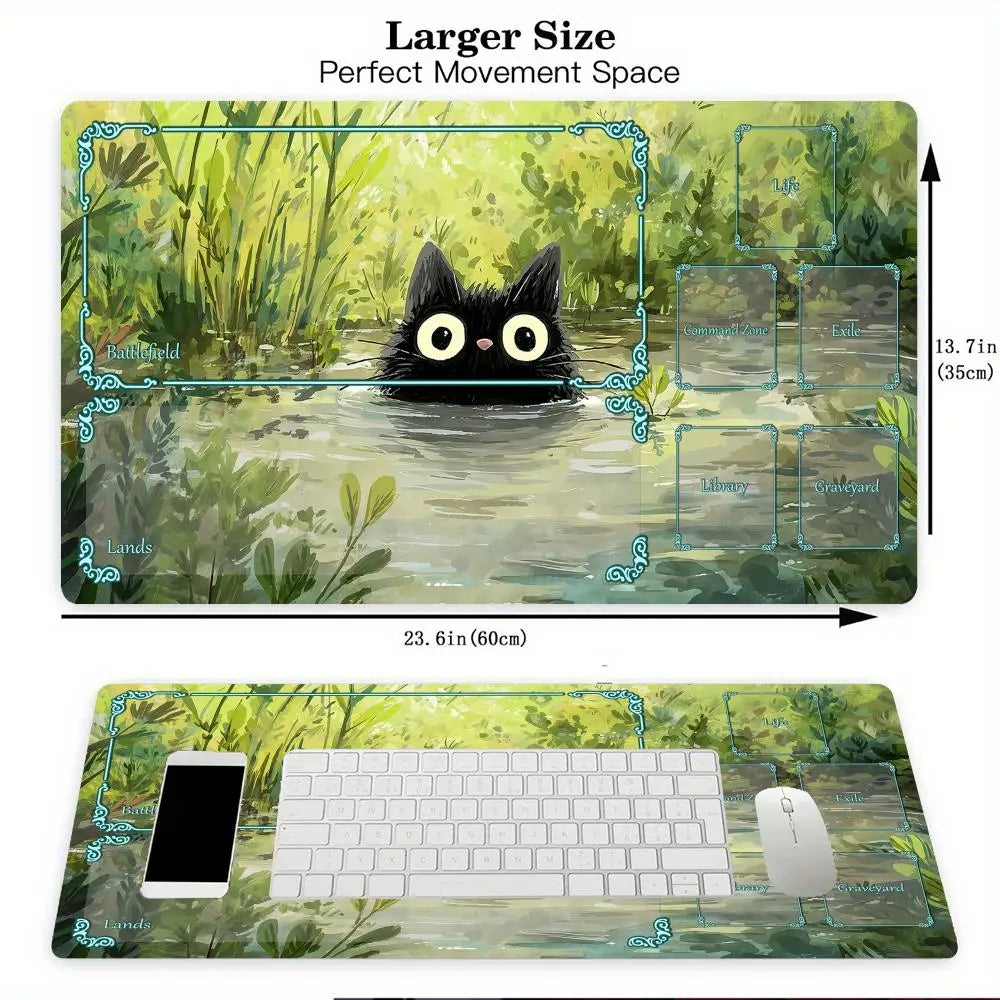 Magic Card Playmat Cute Black Cats Plant Theme MTG Gaming Desk Mat