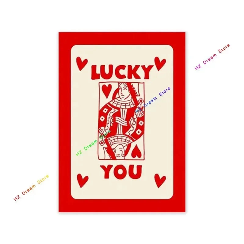 Trendy Retro Colorful Ace Card Lucky You Canvas Wall Art Print