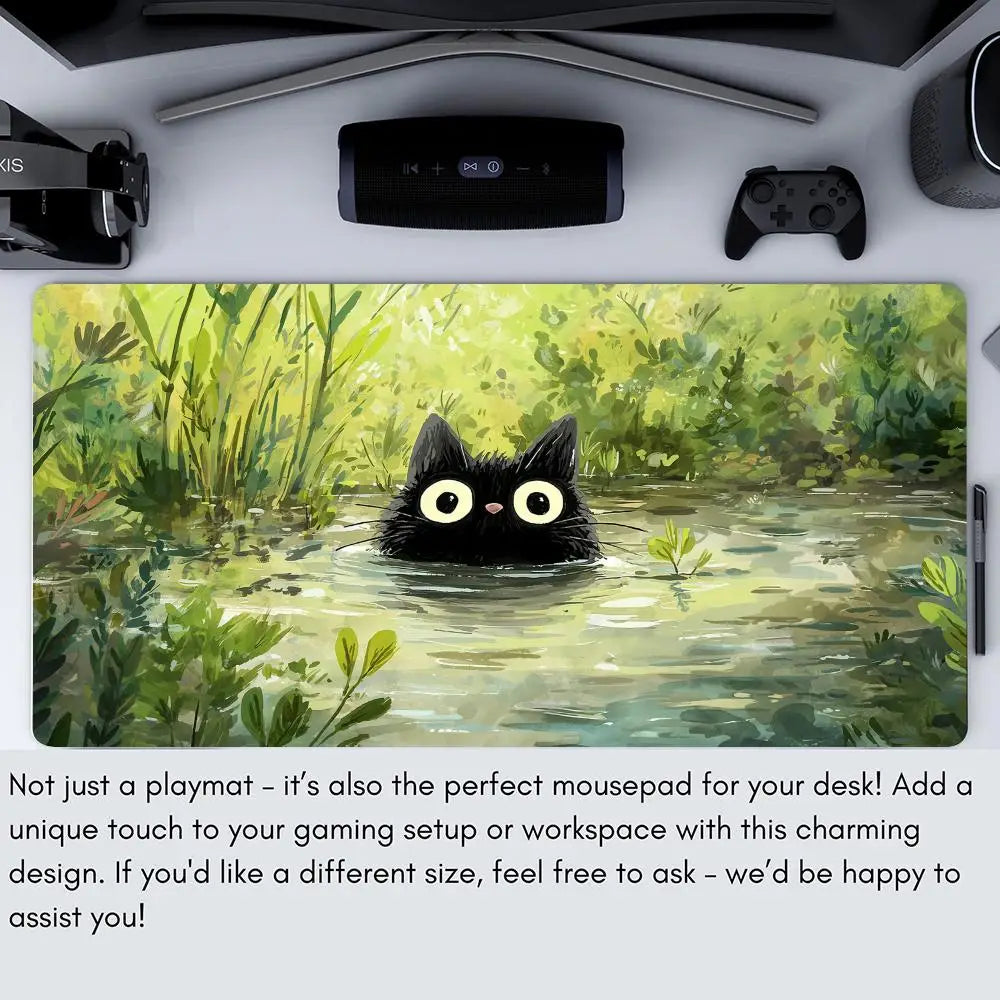Magic Card Playmat Cute Black Cats Plant Theme MTG Gaming Desk Mat