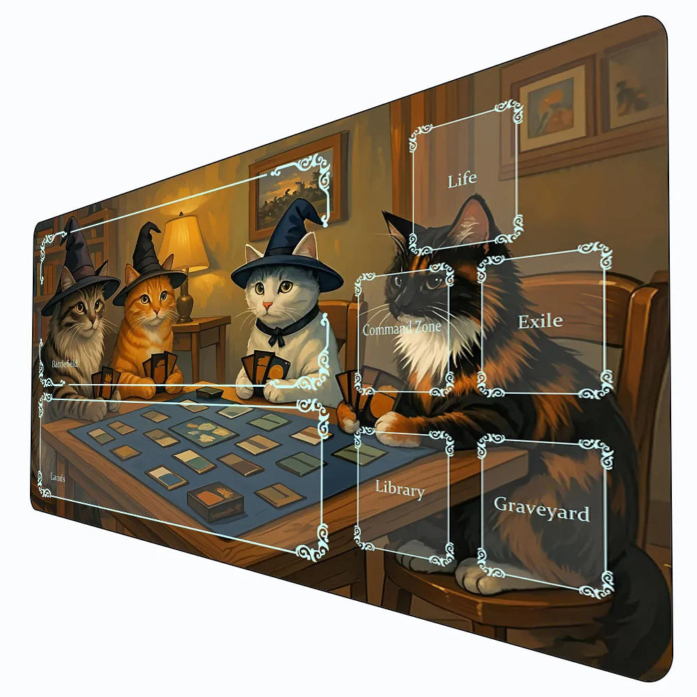 **** Cat Wizard Design XXL Mouse Pad Card Game Mat Non-Slip Gaming Accessory