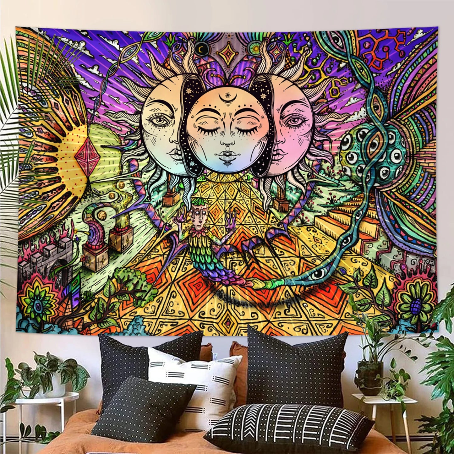 Sun Moon Tapestry Black White Tarot Card Wall Art Decor 1pc