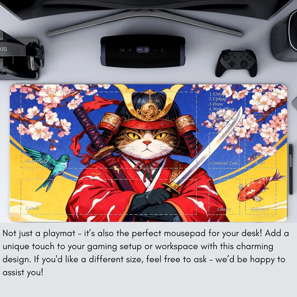 Ukiyo-e Samurai Cat MTG Playmat Non-Slip Durable 35X60CM Gaming Mat