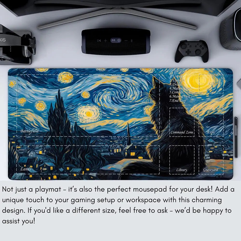 Magic Card Playmat Van Gogh Cat Anime TCG Gaming Mats Desk Mat