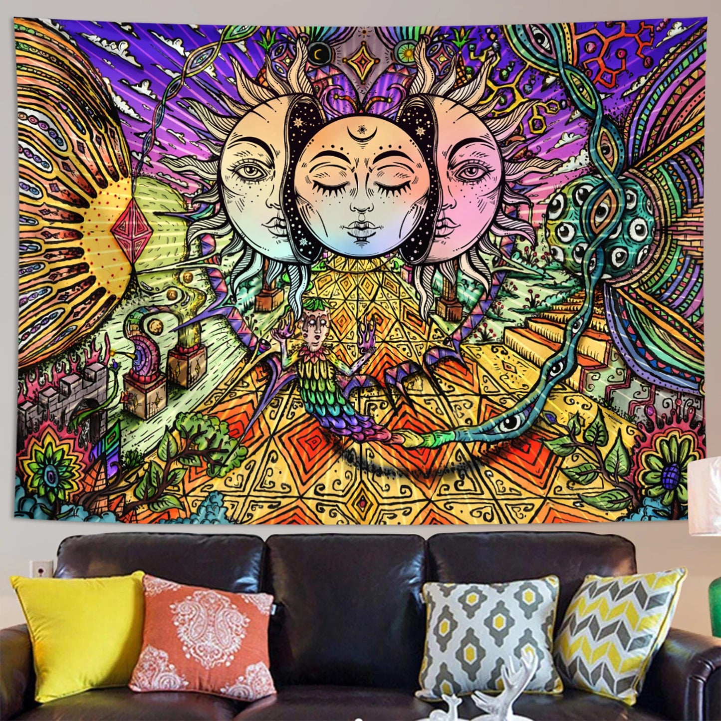 Sun Moon Tapestry Black White Tarot Card Wall Art Decor 1pc