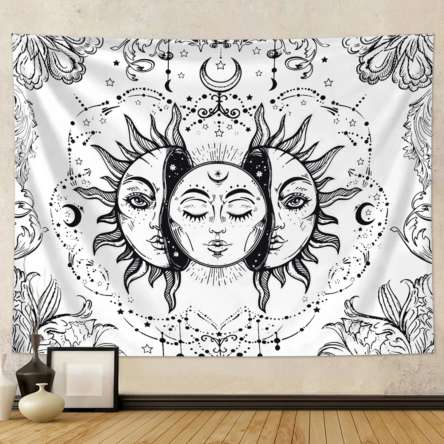 Sun Moon Tapestry Black White Tarot Card Wall Art Decor 1pc