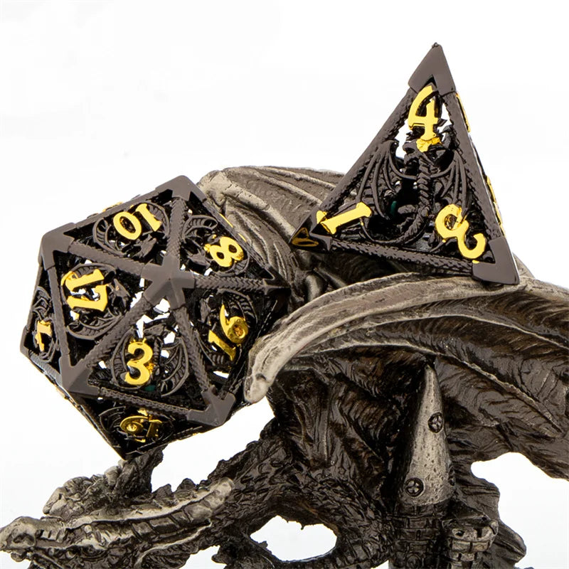 Blood Dragon Metal Dice Set – Polyhedral D&D RPG Dice (7-Piece)