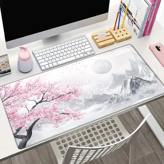 Sakura Snow Mountain Theme Mouse Pad Anti-Slip Gaming Office Use