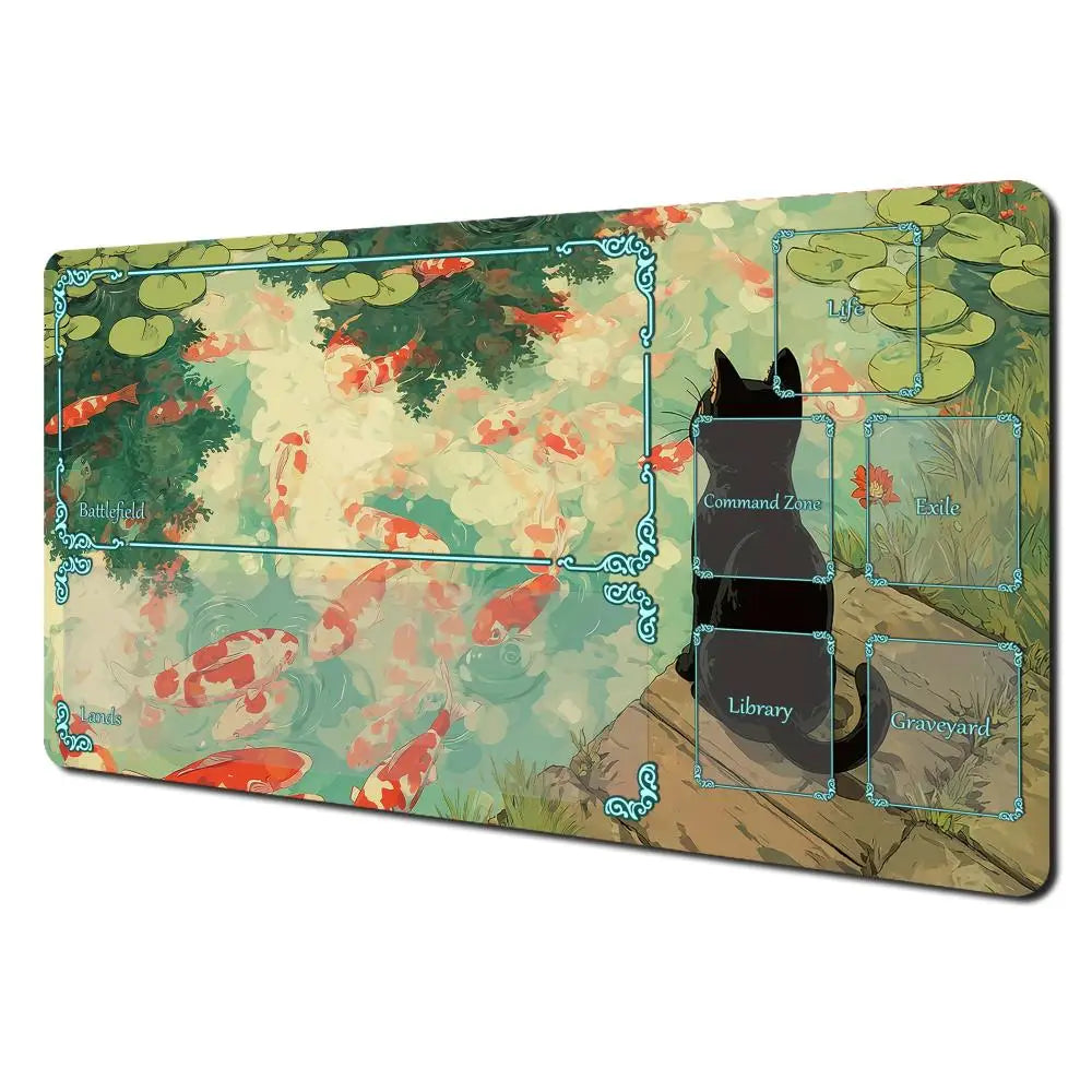 Magic Card Playmat Black Cat Koi MTG TCG Gaming Mat Desk Mat