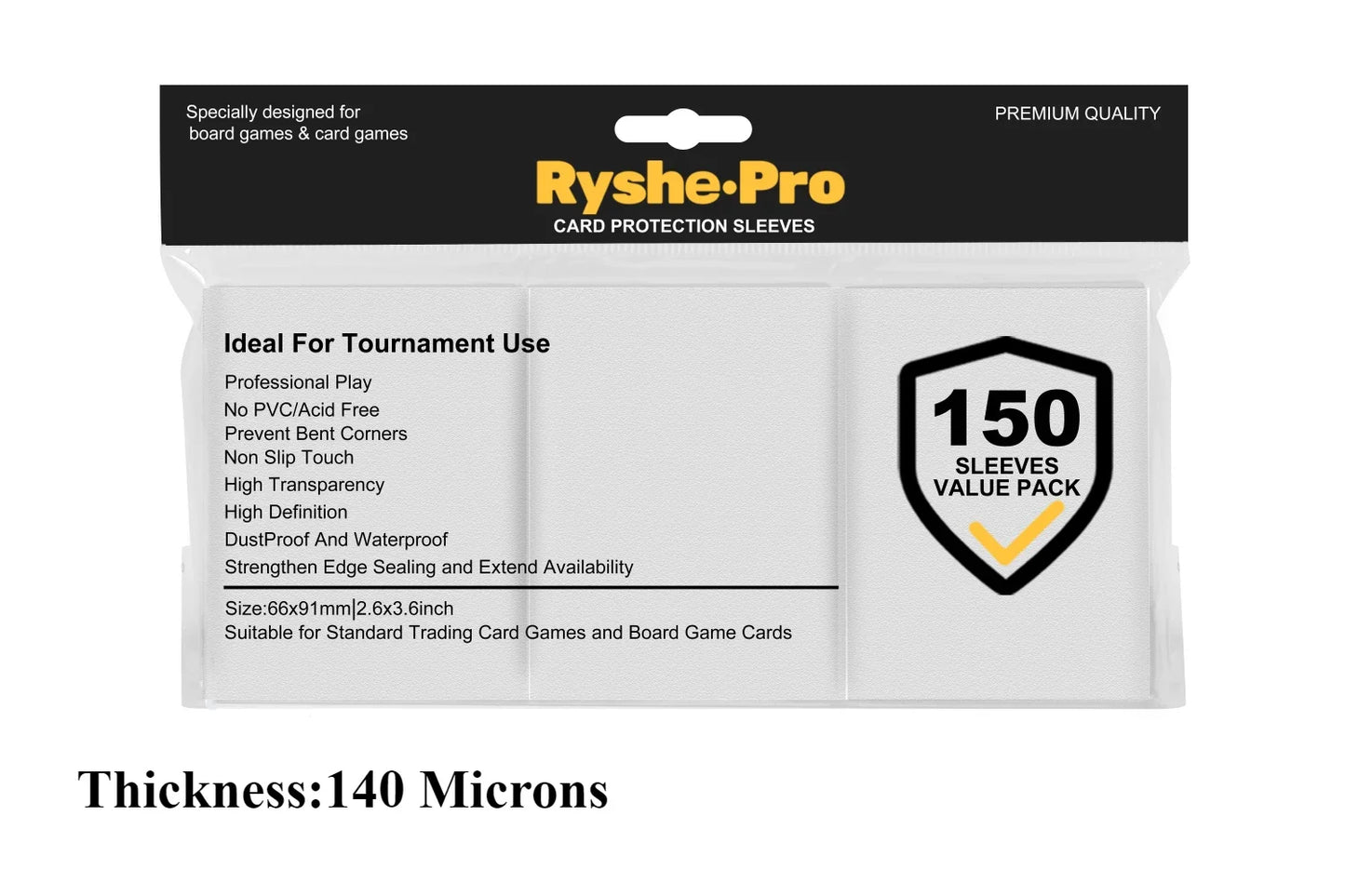 RyshePro Premium Card Sleeves – 66 × 91 mm (Standard / MTG-Pokémon Size) – 150 ct VALUE Pack – Tournament Matte Finish