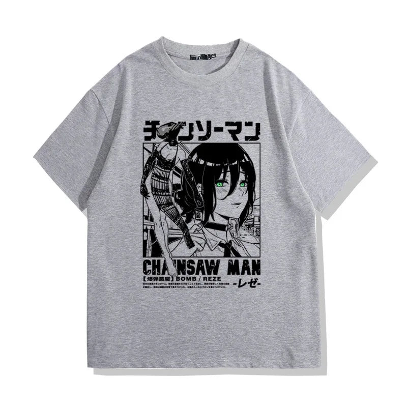 Chainsaw Man Reze T-Shirt – Bomb Devil Graphic Tee in Heather Gray (2025 Edition)