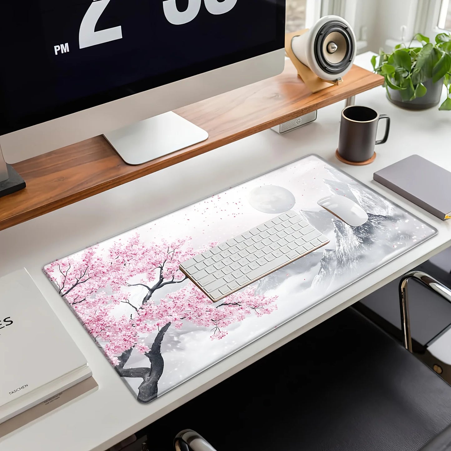 Sakura Snow Mountain Theme Mouse Pad Anti-Slip Gaming Office Use