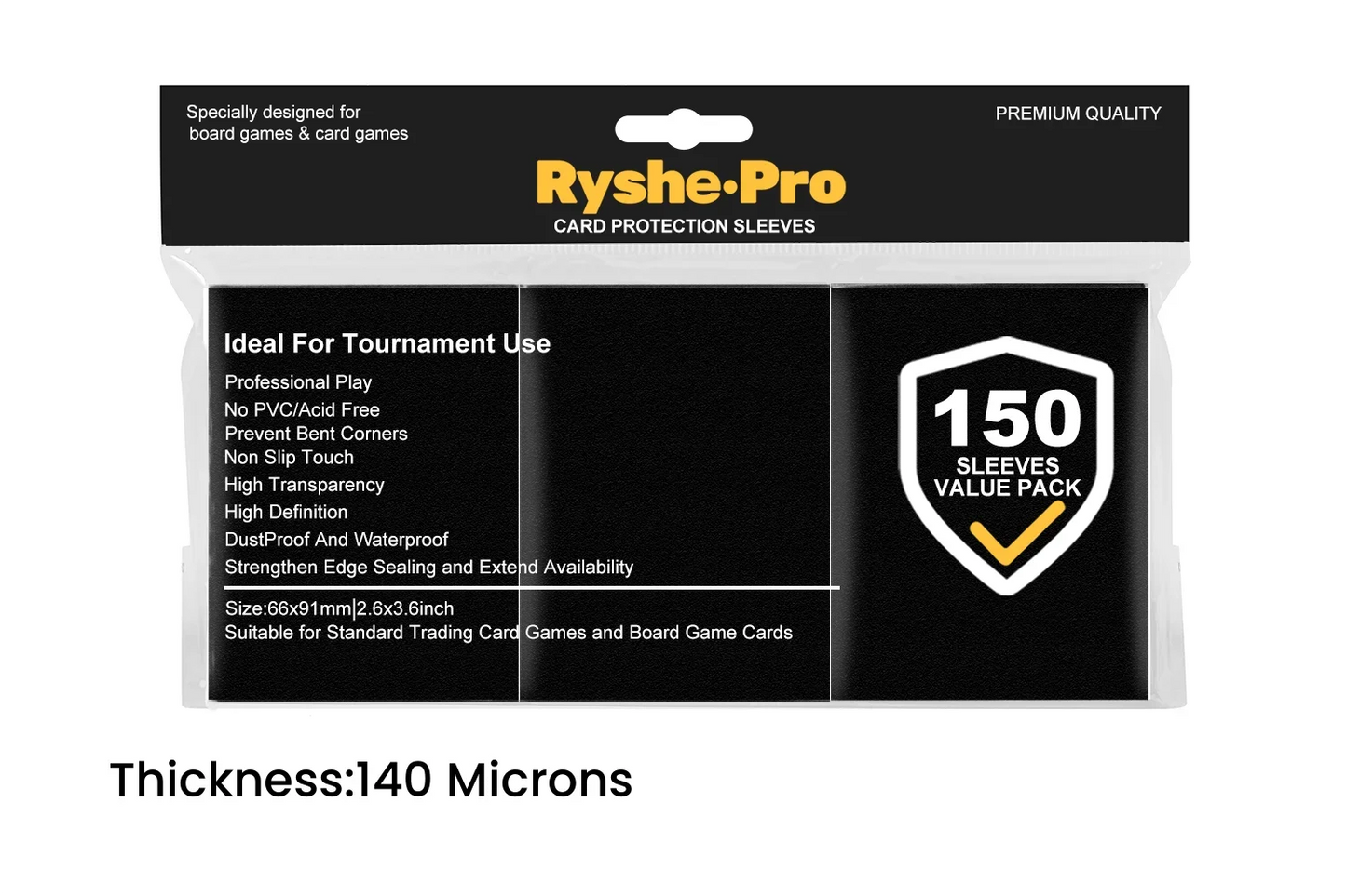 RyshePro Premium Card Sleeves – 66 × 91 mm (Standard / MTG-Pokémon Size) – 150 ct VALUE Pack – Tournament Matte Finish