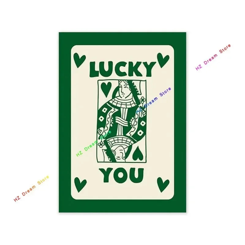 Trendy Retro Colorful Ace Card Lucky You Canvas Wall Art Print