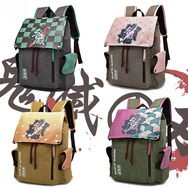Demon Slayer Canvas Backpack Nezuko Tanjirou Zenitsu Giyuu Schoolbag Gift