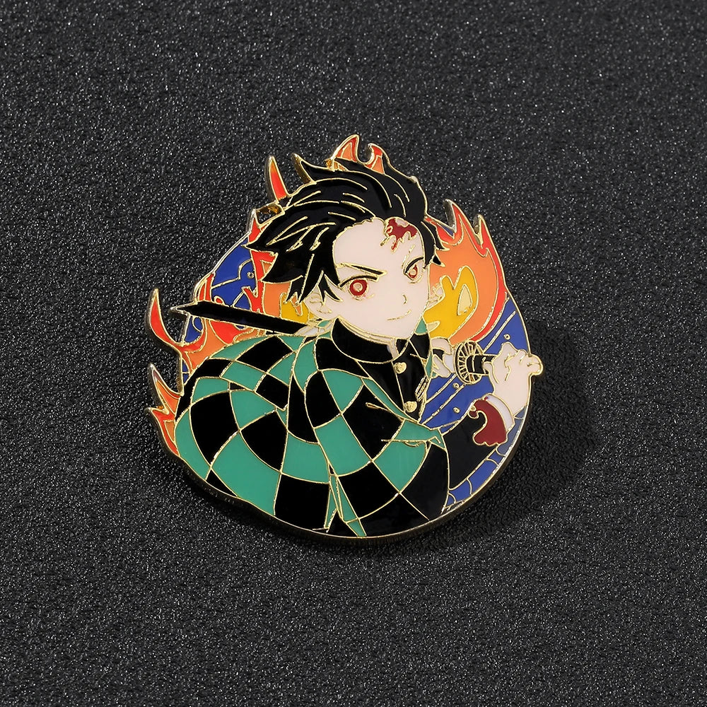 Tanjirou Kamado Flame Enamel Brooch – Demon Slayer Metal Badge