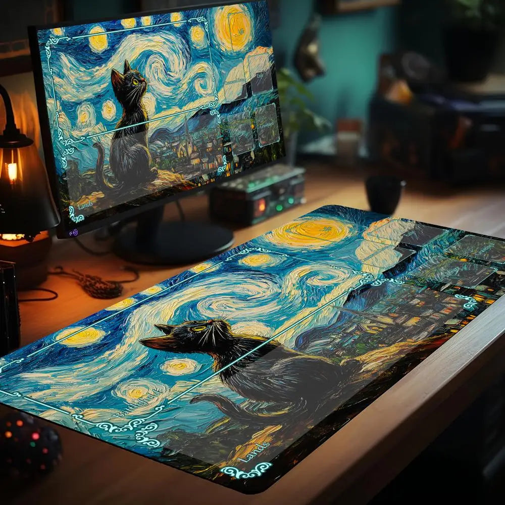 Magic Card Playmat Van Gogh Cat Anime TCG Gaming Mats Desk Mat