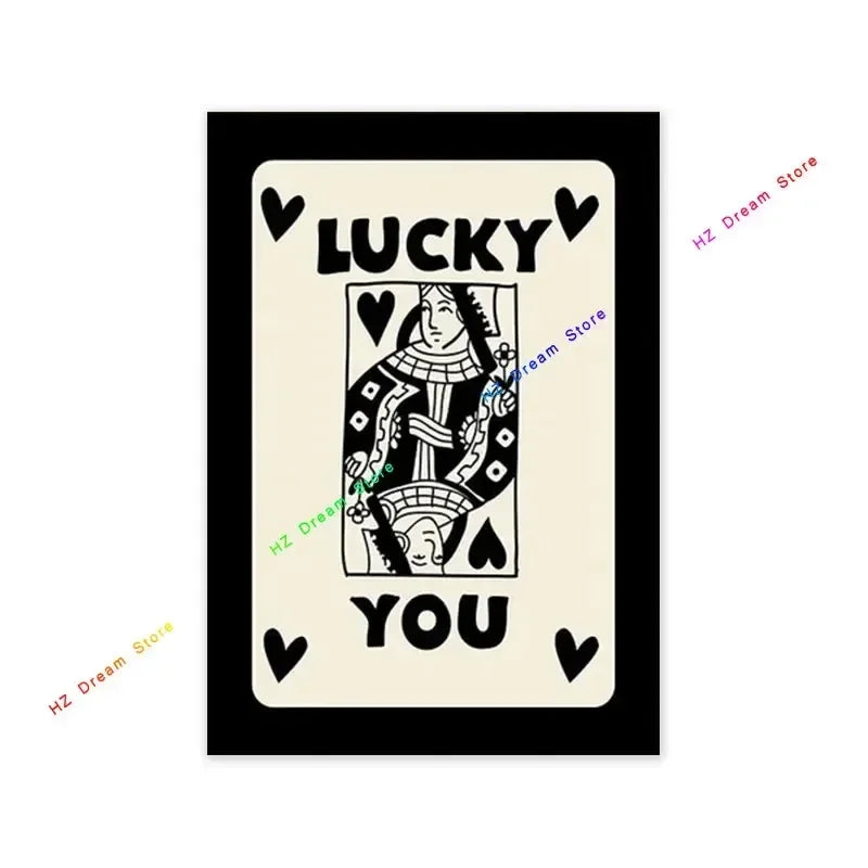 Trendy Retro Colorful Ace Card Lucky You Canvas Wall Art Print