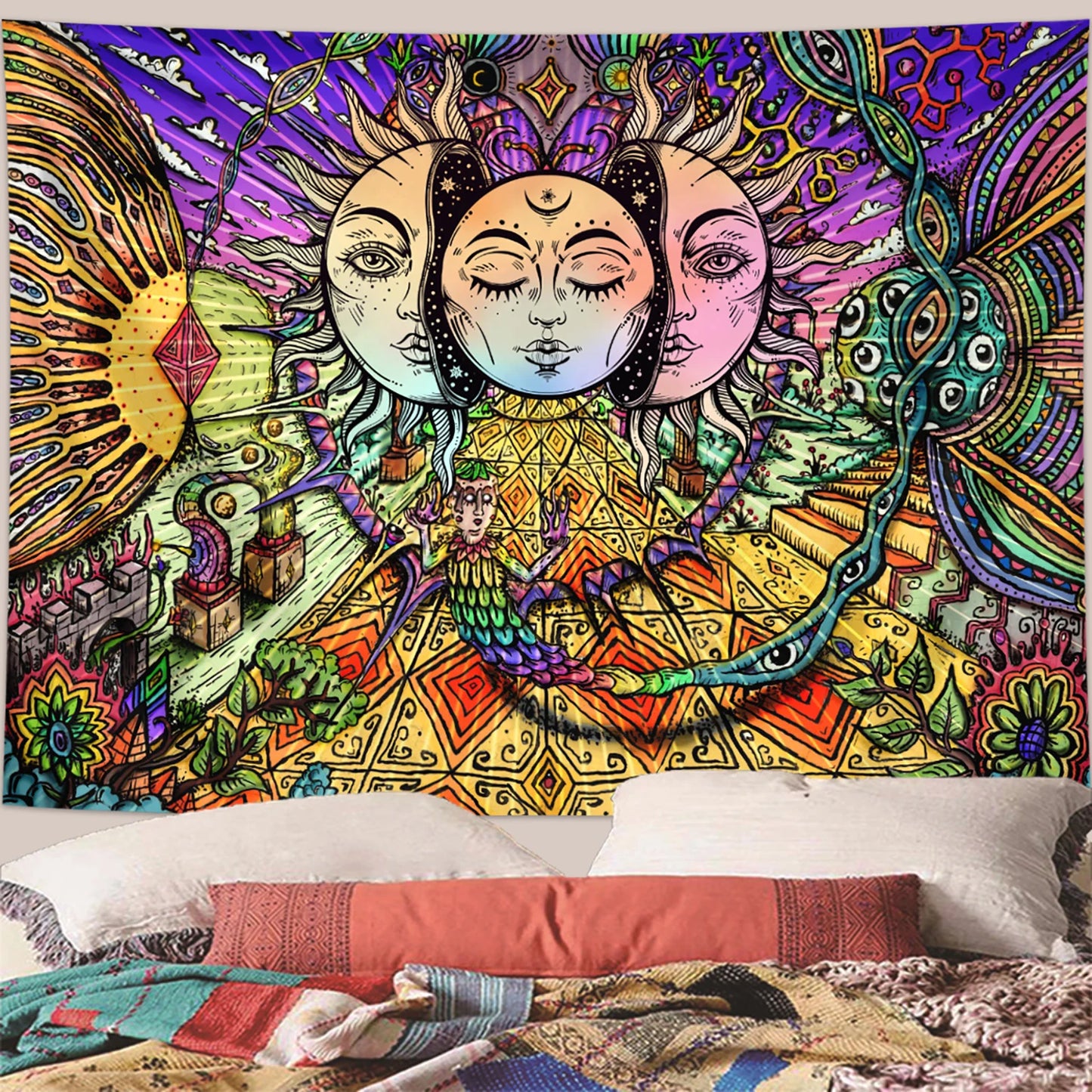 Sun Moon Tapestry Black White Tarot Card Wall Art Decor 1pc