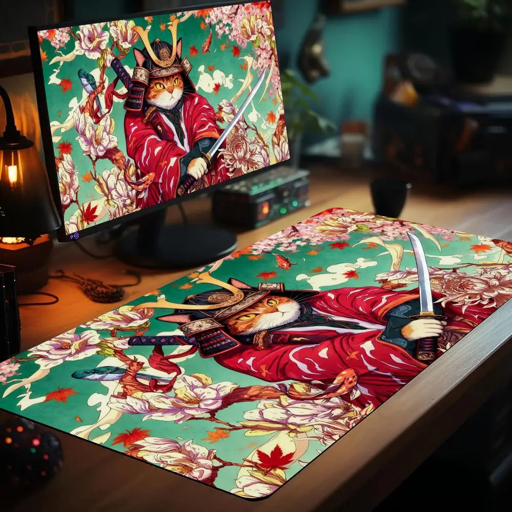 Ukiyo-e Samurai Cat MTG Playmat Non-Slip Durable 35X60CM Gaming Mat