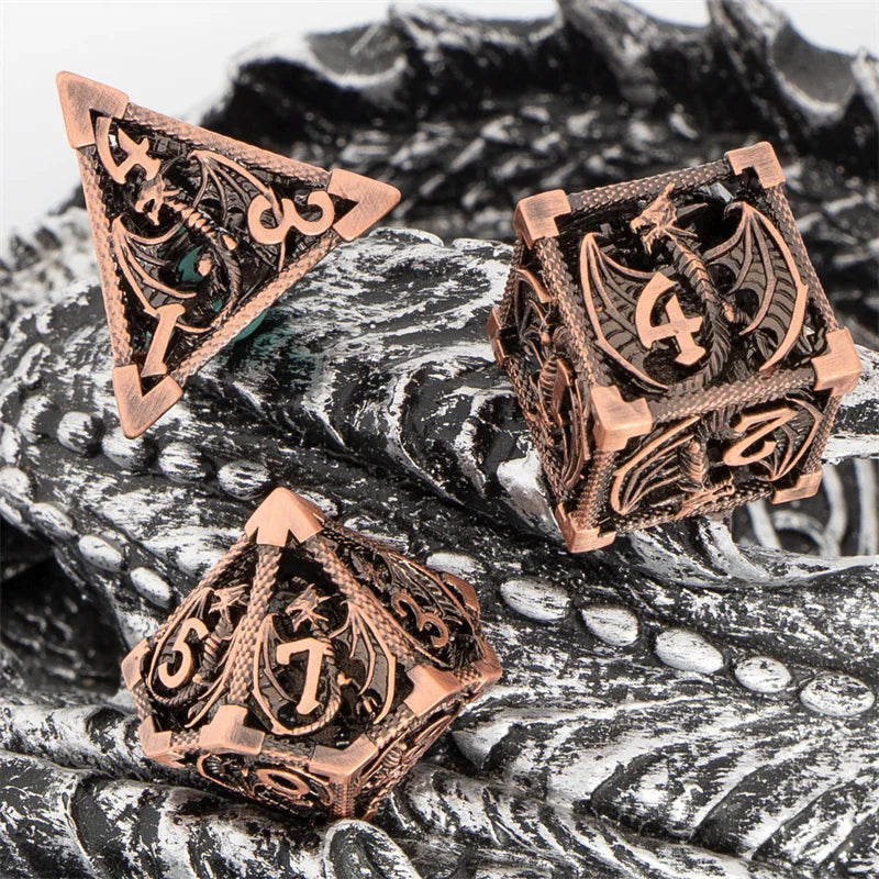 Blood Dragon Metal Dice Set – Polyhedral D&D RPG Dice (7-Piece)