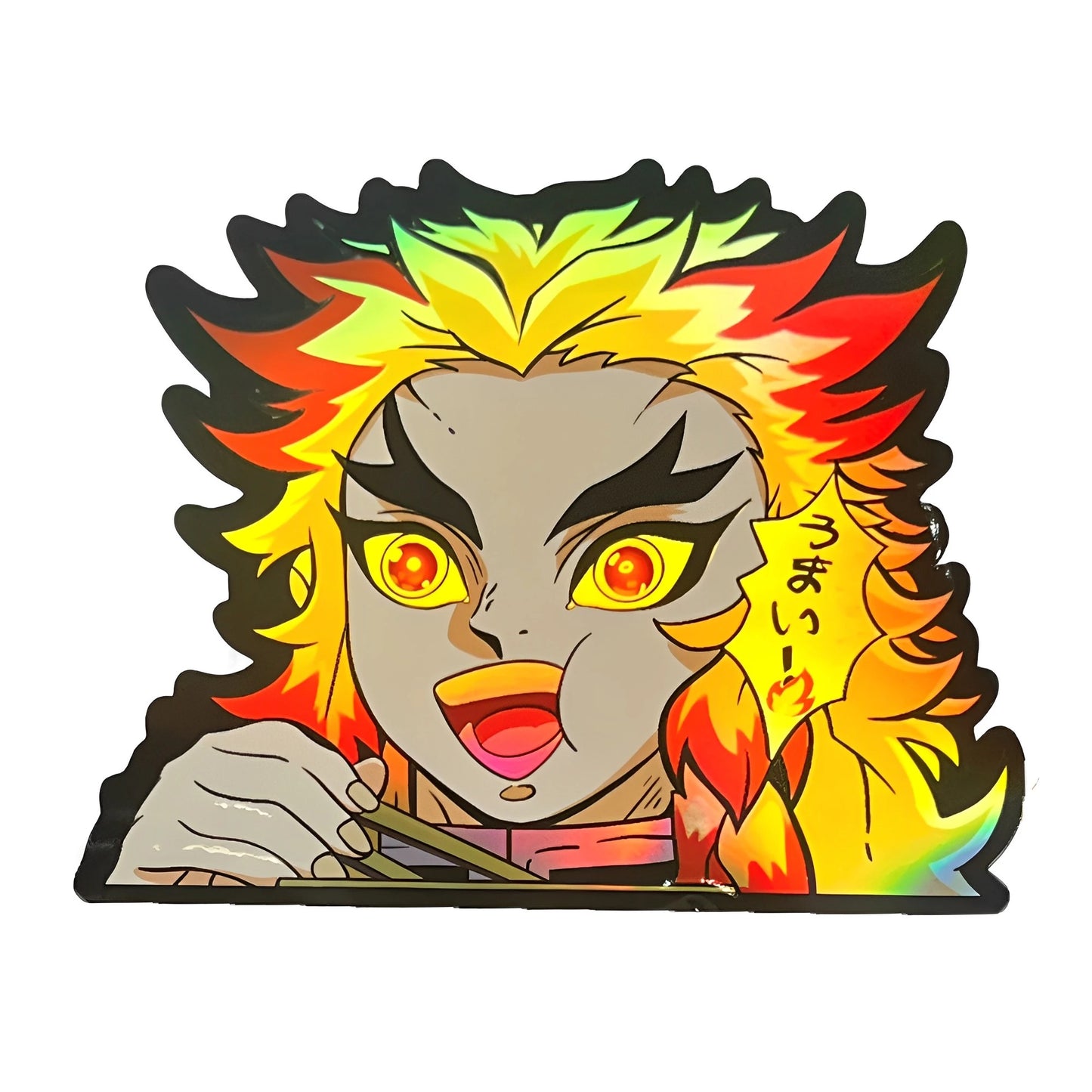 Rengoku Eating Ramen Sticker – Holographic Demon Slayer Flame Pillar