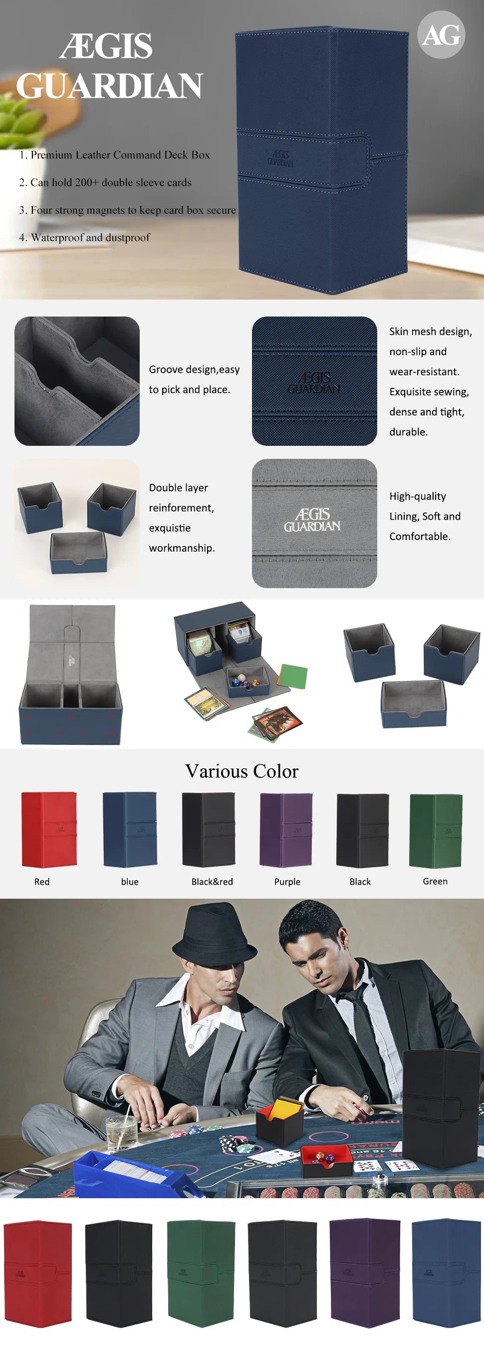 AEGIS GUARDIAN Commander Deck Box – 200+ Double-Sleeved TCG Card Case (Blue)