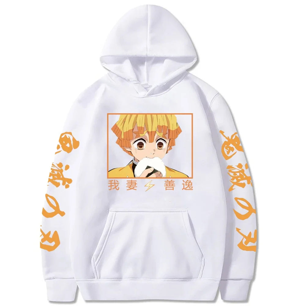 Demon Slayer Zenitsu Rice Ball Hoodie – Parody White Edition (Unisex)