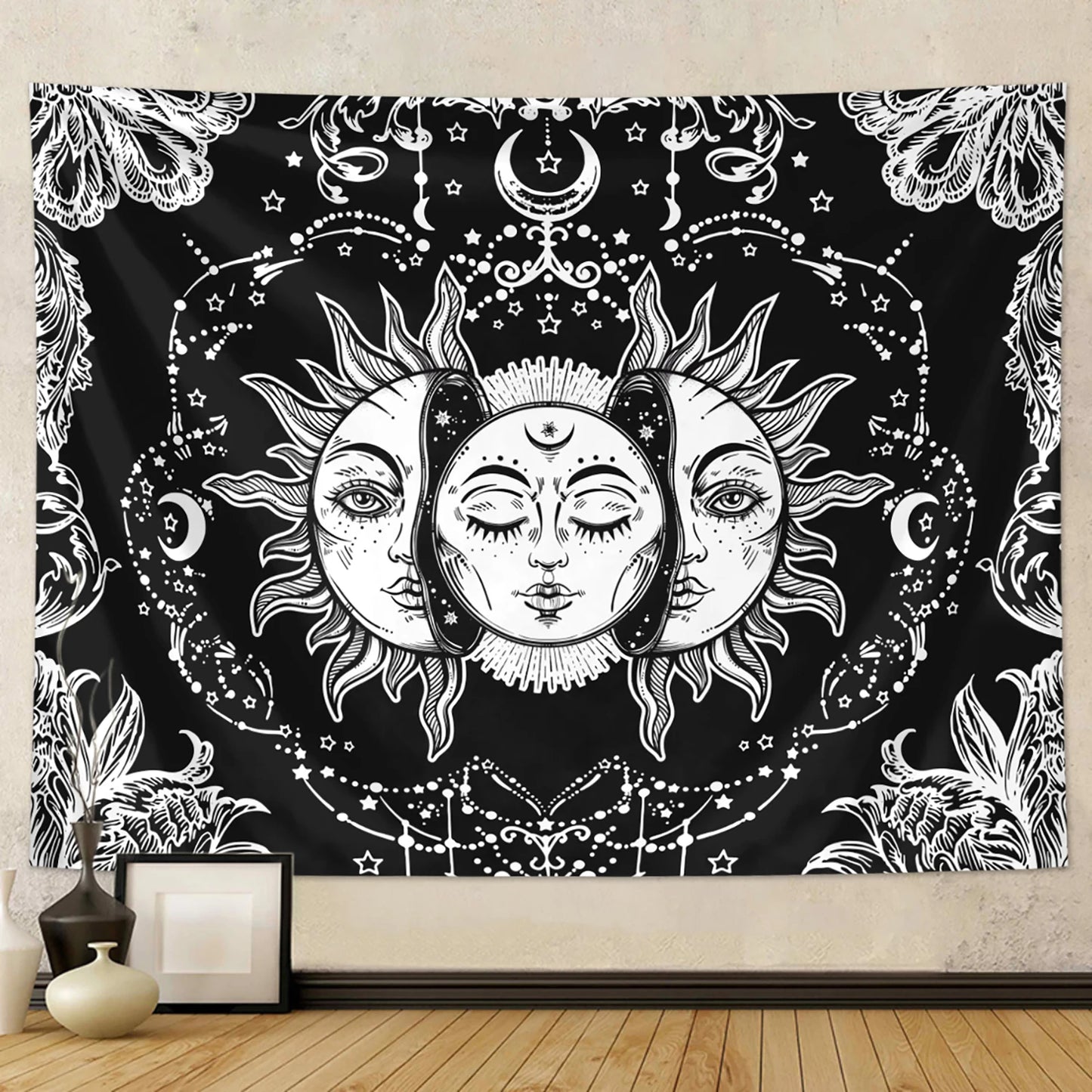 Sun Moon Tapestry Black White Tarot Card Wall Art Decor 1pc