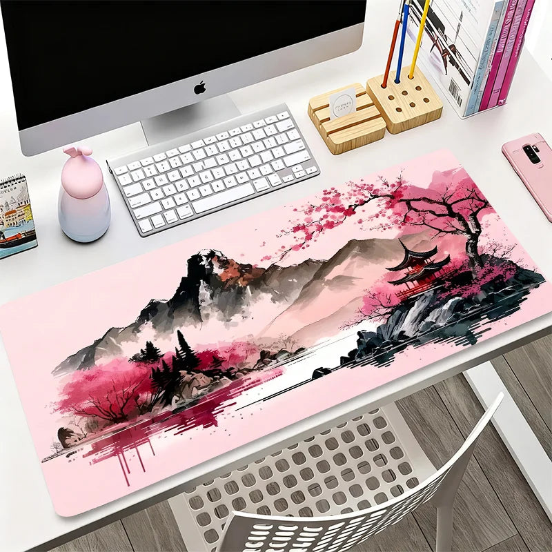 Sakura Snow Mountain Theme Mouse Pad Anti-Slip Gaming Office Use