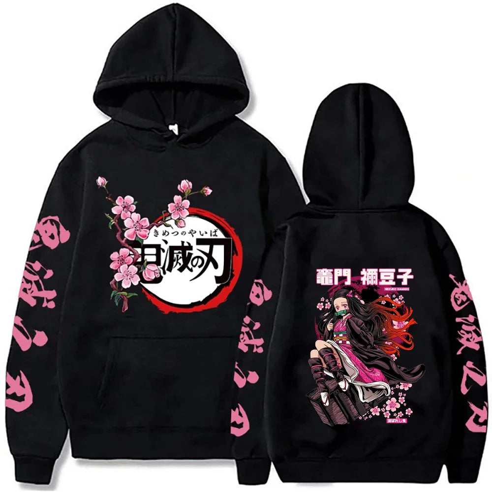 Demon Slayer Nezuko Cherry Blossom Hoodie – Black Edition (Unisex)