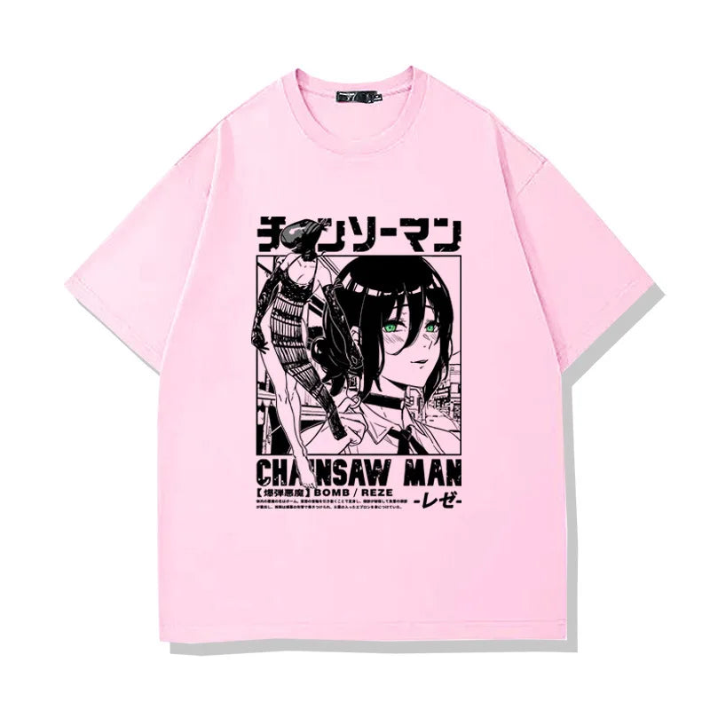 Chainsaw Man Reze T-Shirt – Bomb Devil Graphic Tee in Heather Gray (2025 Edition)