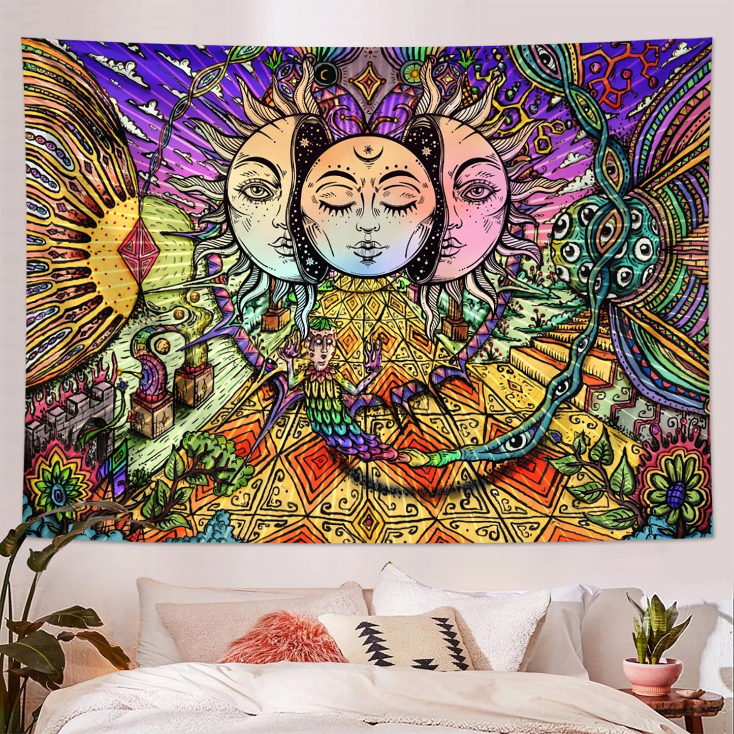 Sun Moon Tapestry Black White Tarot Card Wall Art Decor 1pc