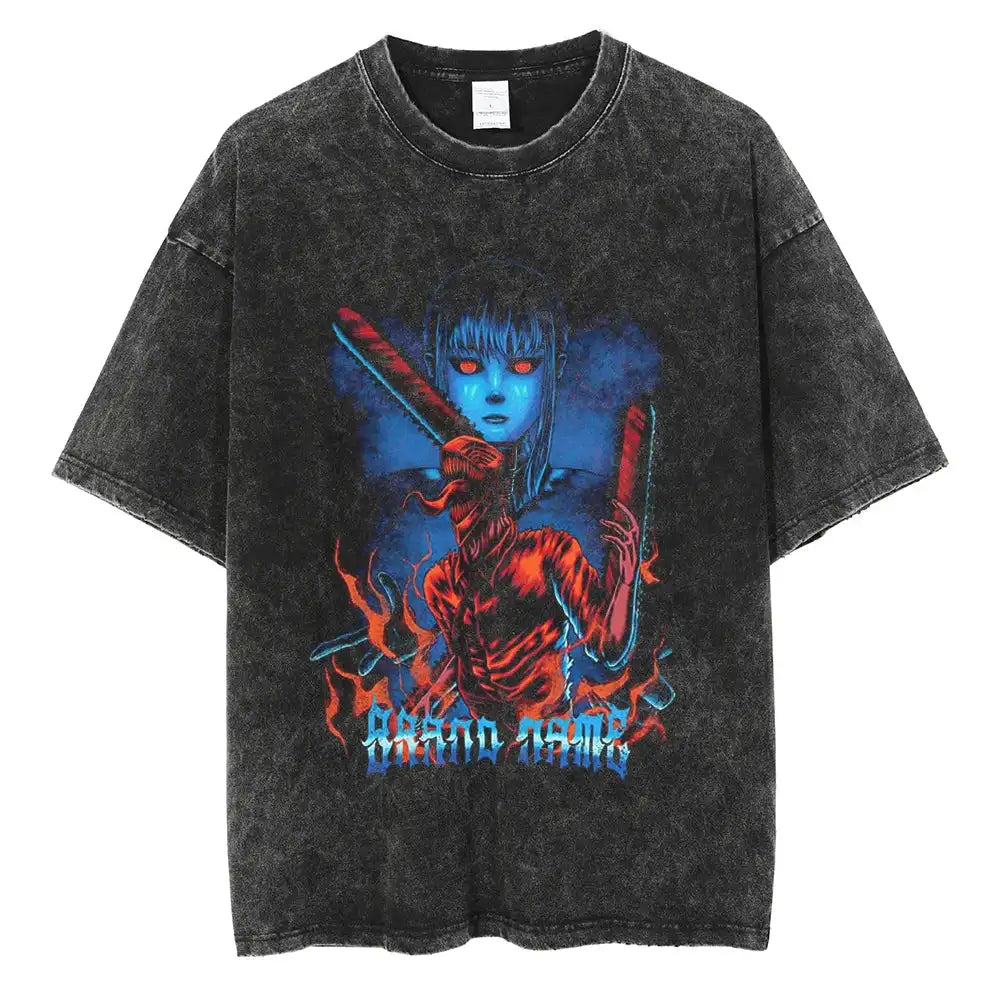 Chainsaw Girl Inferno T-Shirt – Oversized Vintage Horror Tee Chainsaw Man