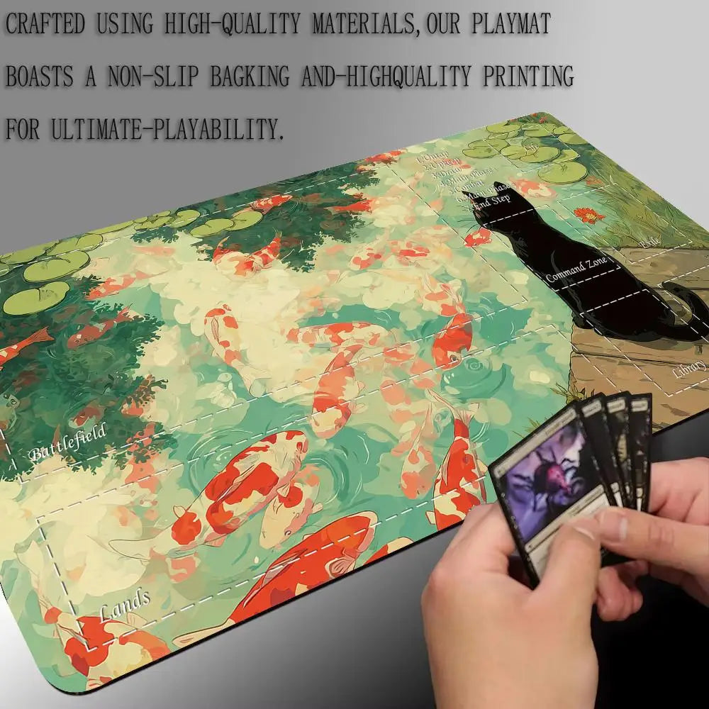 Magic Card Playmat Black Cat Koi MTG TCG Gaming Mat Desk Mat