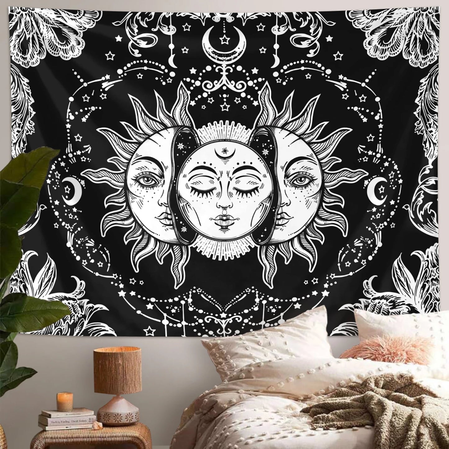 Sun Moon Tapestry Black White Tarot Card Wall Art Decor 1pc