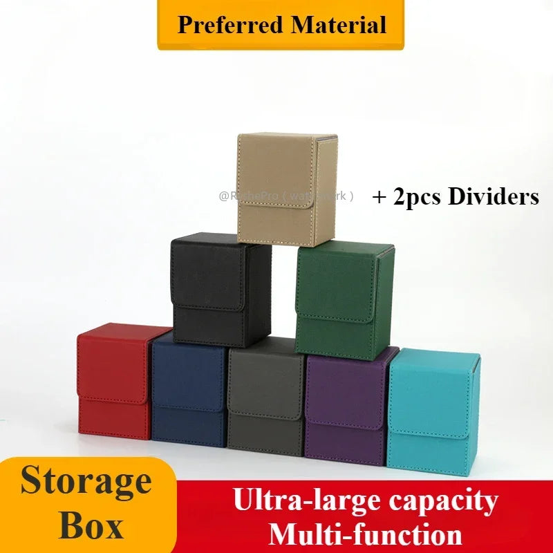 Vertical PU Leather Card Deck Box – Fits 100+ Sleeved Cards with 2 Dividers