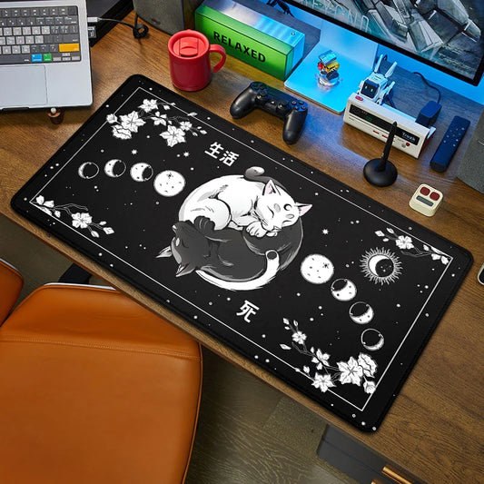 **** Large Kawaii Black Cat Mouse Pad 90x40 Rubber Desk Mat Office Accessory