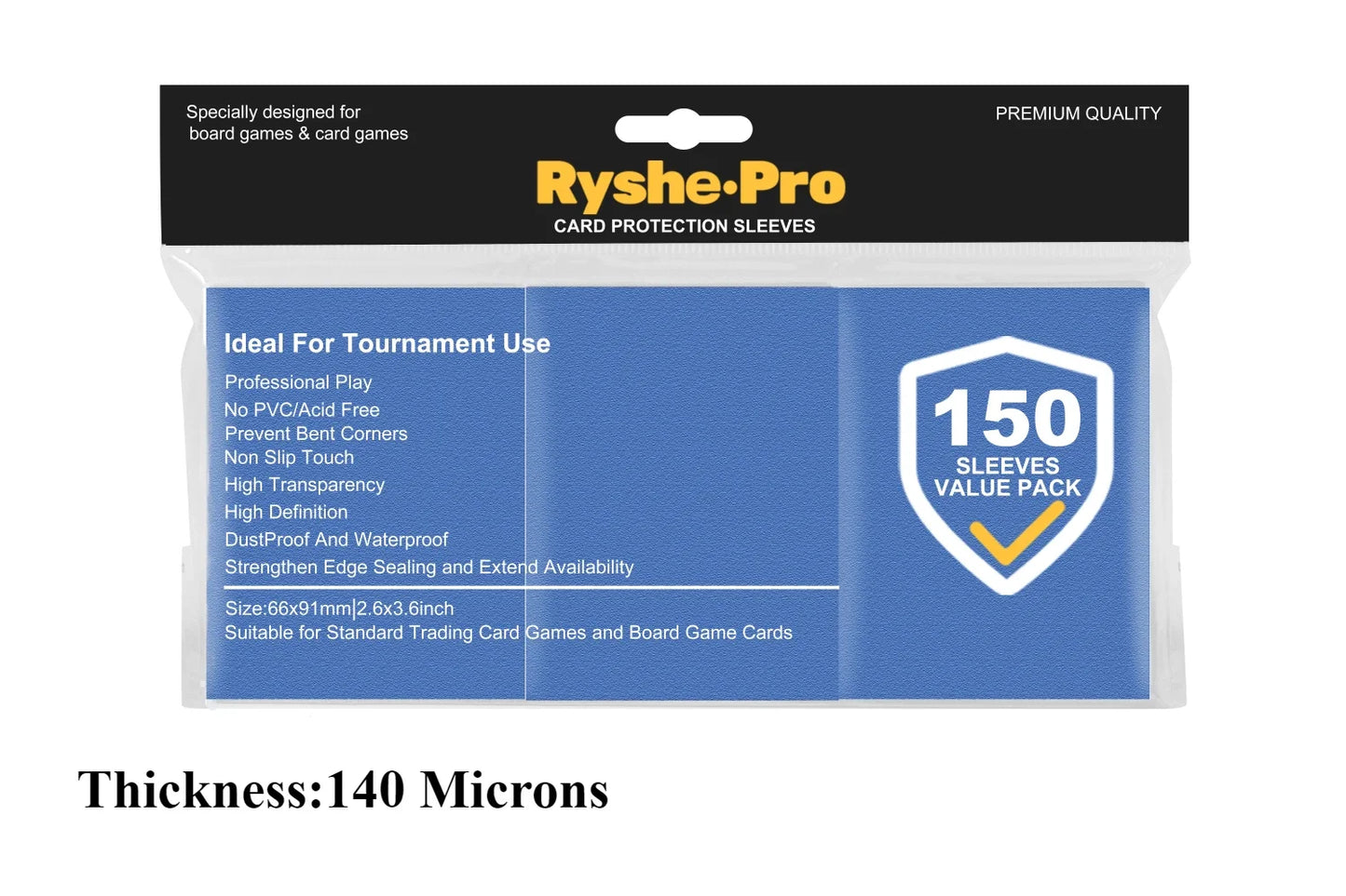 RyshePro Premium Card Sleeves – 66 × 91 mm (Standard / MTG-Pokémon Size) – 150 ct VALUE Pack – Tournament Matte Finish