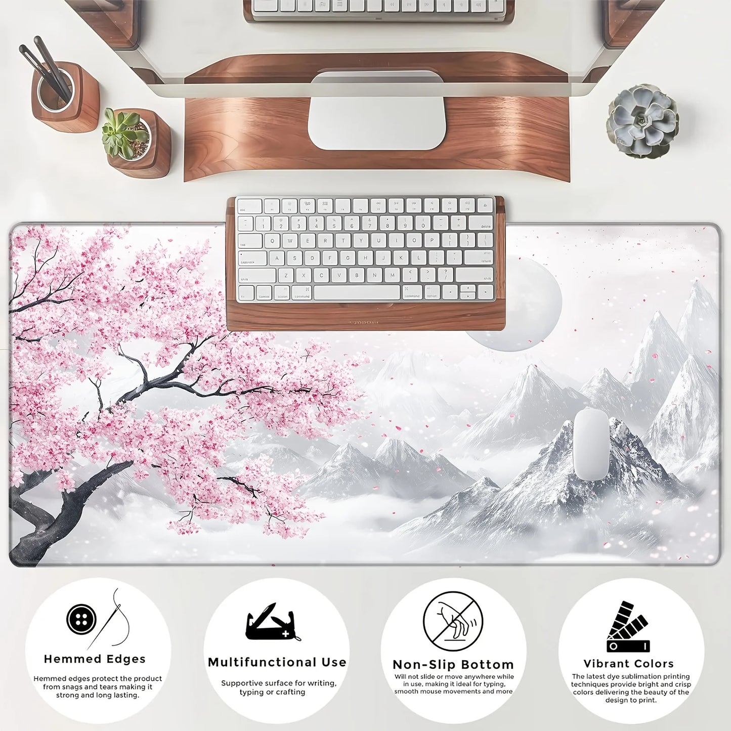 Sakura Snow Mountain Theme Mouse Pad Anti-Slip Gaming Office Use