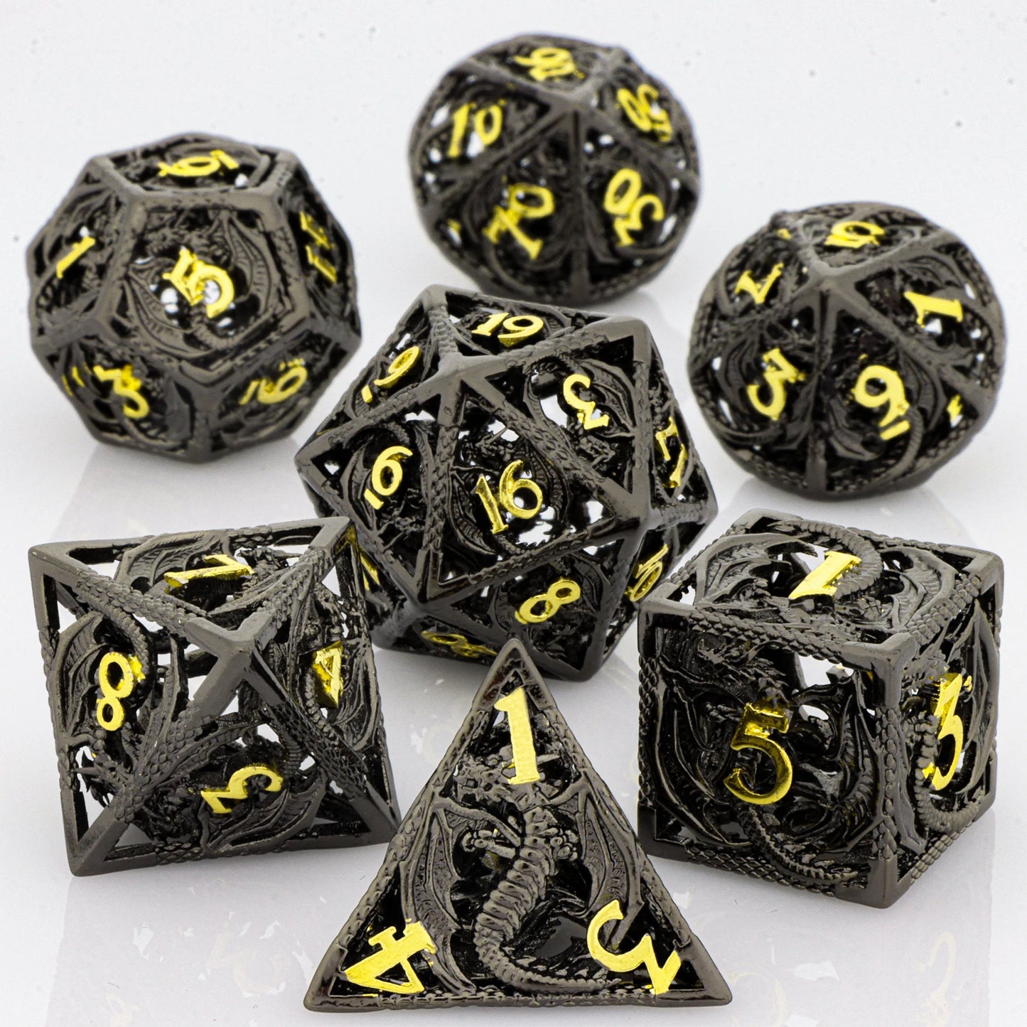 Blood Dragon Metal Dice Set – Polyhedral D&D RPG Dice (7-Piece)