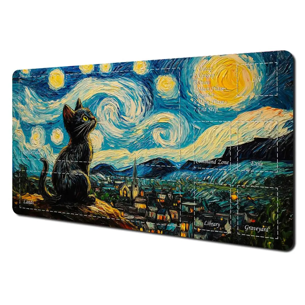 Magic Card Playmat Van Gogh Cat Anime TCG Gaming Mats Desk Mat
