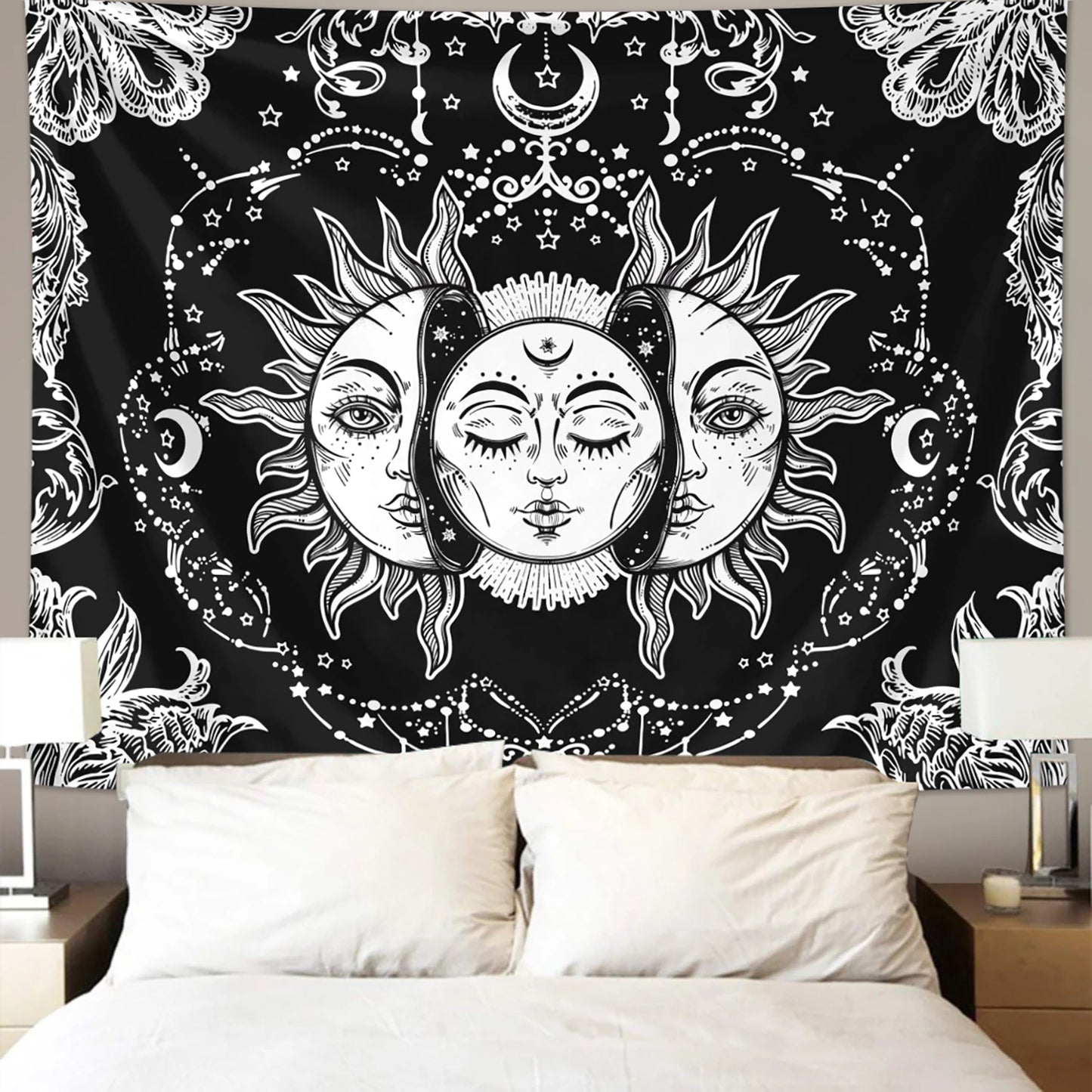 Sun Moon Tapestry Black White Tarot Card Wall Art Decor 1pc