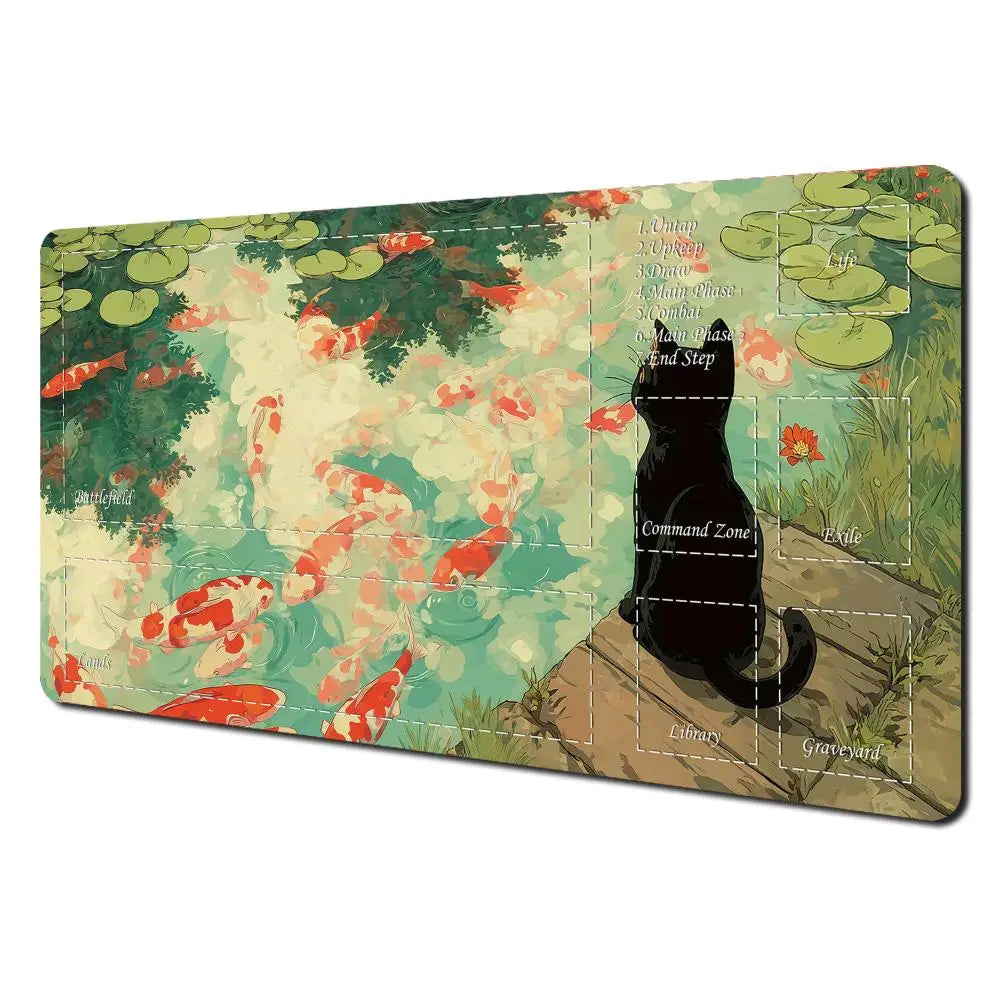 Magic Card Playmat Black Cat Koi MTG TCG Gaming Mat Desk Mat