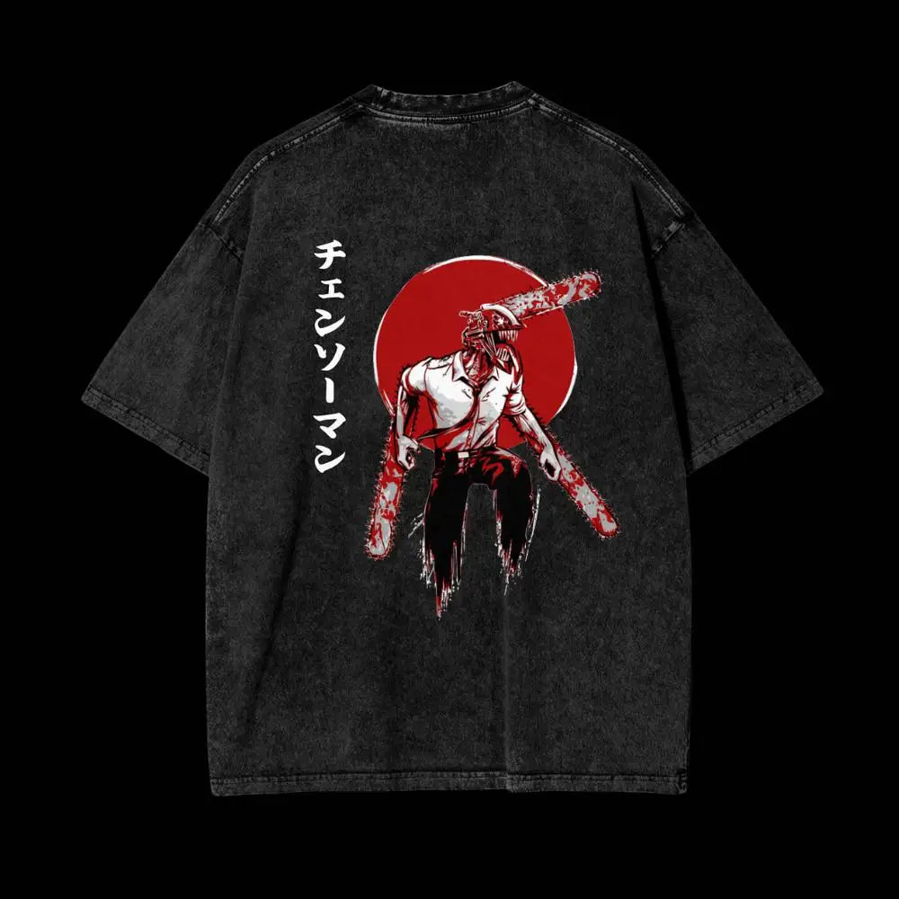 Chainsaw Man Vintage T-Shirt – Bloody Denji Red Sun Graphic Tee (2025 Edition)