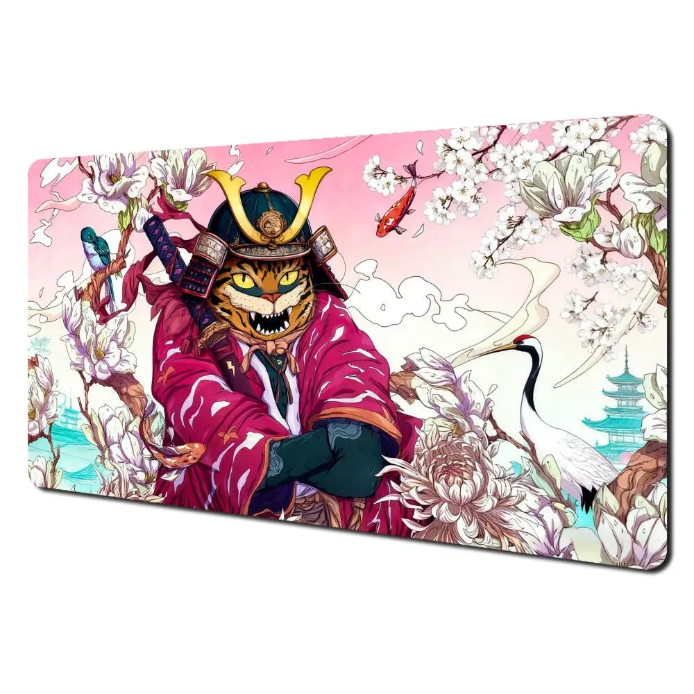 Ukiyo-e Samurai Cat MTG Playmat Non-Slip Durable 35X60CM Gaming Mat